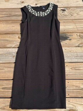 Black Pearl Embellished Dress Size 6 Classy Preppy Coquette Chic 3351